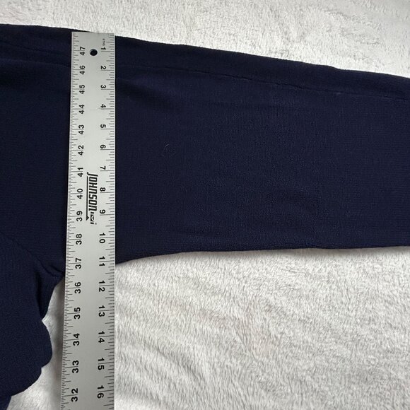 Womens Navy Elastic Waist Cropped Pants Knit High Rise Pockets Casual Pull-On - Picture 6 of 8